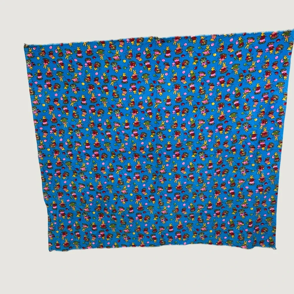 Vintage Corduroy Fabric 1 Yard Blue Roller Skating Bunny Novelty Kidcore Retro